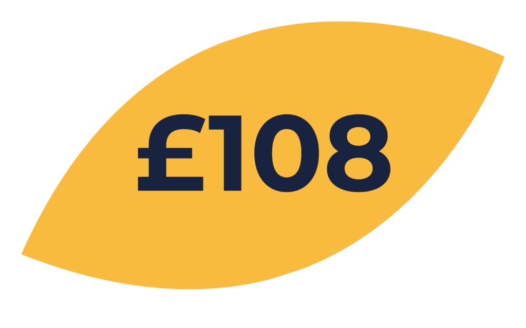 Yellow leaf with £108 text